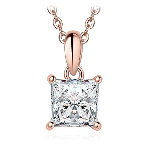 HDNSYNEG Die Halskette der Frauen, Moissanit D Farbe 1ct Prinzessin 925 Silber Anhänger Halskette for Frau ohne Kette Gelb Roségold vergoldet (Color : Rose Gold Plated_Onesize) von HDNSYNEG