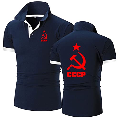 HDOEHLXF Herren Poloshirt Mit Revers CCCP Print Modisches Kurzärmeliges Sport Golfshirt Für Den Sommer – Geschenke Für Teenager-Blue||l von HDOEHLXF