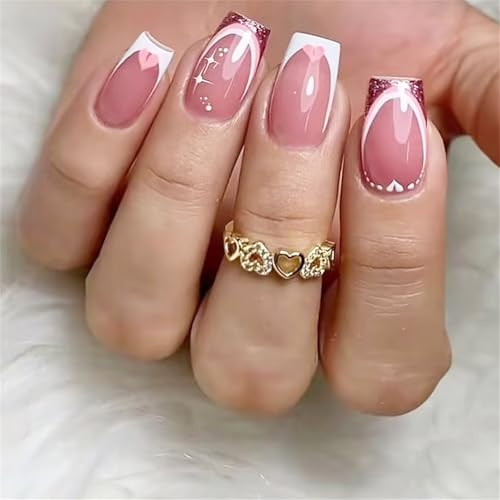 24 Stück Nägel Zum Aufdrücken Quadratisch Kleber Auf Den Nägeln Französische Kunstnägel Designs Falsche Nägel Künstliche Nägel Geschenke Für Frauen Und Mädchen von HDOYTXXM