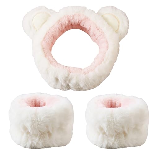 3pcs/Set Cartoon Bärenohrform Plüsch Armband Haarband Set Frauen Mädchen Waschen Und Make Up Armband Stirnbänder von HDOYTXXM