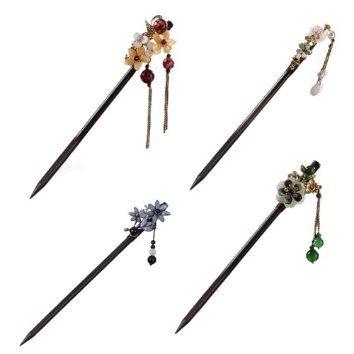 4PCS Traditionelle Chinesische Hölzerne Haarstäbe Mit Elegantem Blumen Und Quasten Detaillieren Haarzubehör Für Jeden Anlass von HDOYTXXM