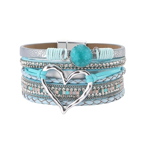 HDOYTXXM Armband Für Frauen Bohomian Leder Wrap Multi Layer Herz Armband Armreifen Schmuck Geschenk Mode Handgelenk Accessoire von HDOYTXXM