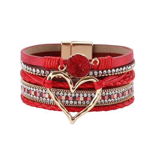 HDOYTXXM Armband Für Frauen Bohomian Leder Wrap Multi Layer Herz Armband Armreifen Schmuck Geschenk Mode Handgelenk Accessoire von HDOYTXXM