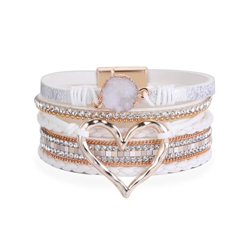 HDOYTXXM Armband Für Frauen Bohomian Leder Wrap Multi Layer Herz Armband Armreifen Schmuck Geschenk Mode Handgelenk Accessoire von HDOYTXXM