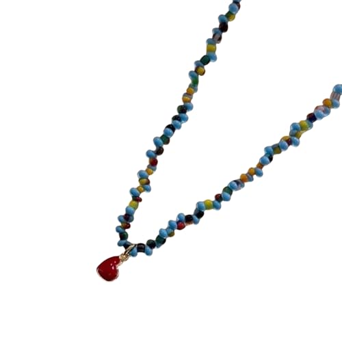 HDOYTXXM Blau Kristallperlen Herz Anhänger Halskette Einstellbare Länge Schlüsselbeinkette Handgefertigt Feminin Alltag Accessoire Vintage Blue Perlen Herz Anhänger Halskette von HDOYTXXM