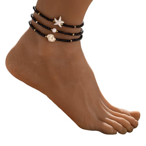 HDOYTXXM Dehnbare Türkiser Perlen Fußkettchen Trangbare Böhmische Fußschmuck Für Teenager Und Erwachsene Seesterne Strecken Fußkettchen von HDOYTXXM