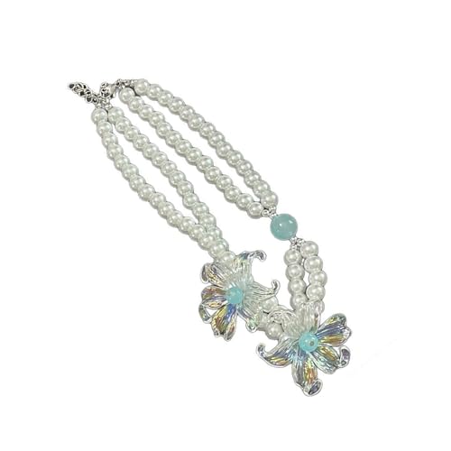 HDOYTXXM Doppelschicht Florale Perlen Halskette Elegantes Trottel Colarmbone Kette Vintage French Charm Inspired Neckschmuck Für Frauen Elegante Schlüsselbeinkette von HDOYTXXM