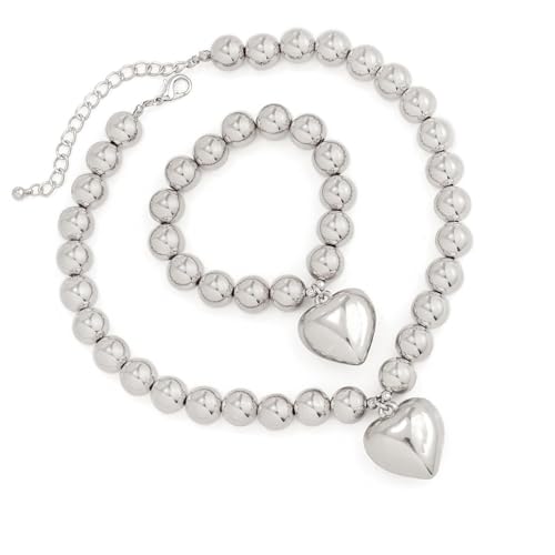HDOYTXXM Frauen Modische Schmuckset Herz Charm Ball Perlen Kettenzubehör Handgefertigte Verstellbares Armband Halskette Formelle Und Lässige Halskette von HDOYTXXM