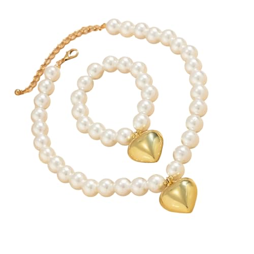 HDOYTXXM Frauen Modische Schmuckset Herz Charm Ball Perlen Kettenzubehör Handgefertigte Verstellbares Armband Halskette Formelle Und Lässige Halskette von HDOYTXXM