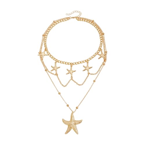 HDOYTXXM Gold Tonlegierung Charme Halskette Einstellbare Länge Halshain Stapelbarer Multi Layer Schmuck Für Stilvolle Outfits Küstenstil Gold Halskette von HDOYTXXM
