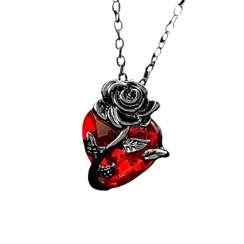 HDOYTXXM Gothic Rose & Heart Anhänger Halskette Verstellbare Kettenlegungsschuppel Ihre Tägliche Dunkle Ästhetische Halskette von HDOYTXXM