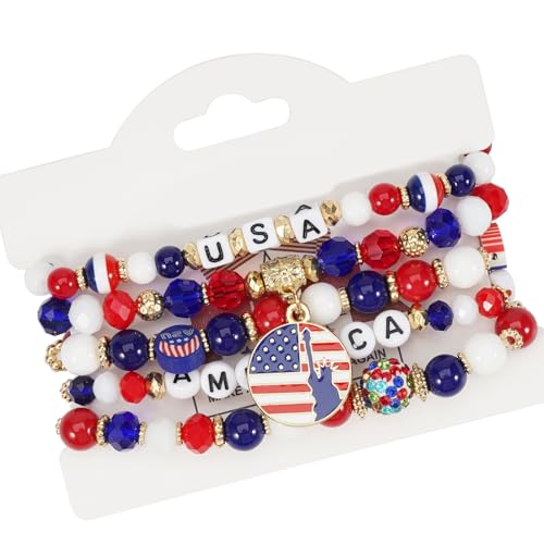 HDOYTXXM Independence Day Perlen Armband Elastizität Künstlicher Kristallstapel Perfekt Für Freizeit Und Party Wear Perlen Armband von HDOYTXXM