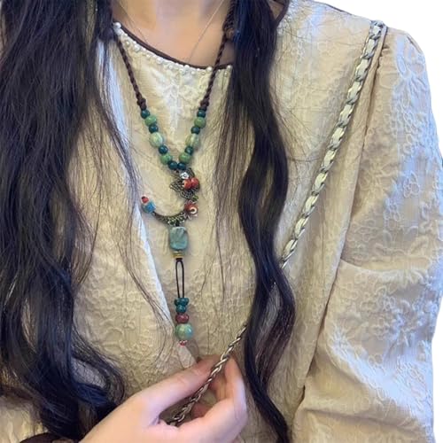 HDOYTXXM Keramik Schmetterling Charme Halskette Retro Schmuckgeschenk Verstellbares Wachskabel Pullover Kette Accessoire Für Frauen Keramikperlen Hals von HDOYTXXM