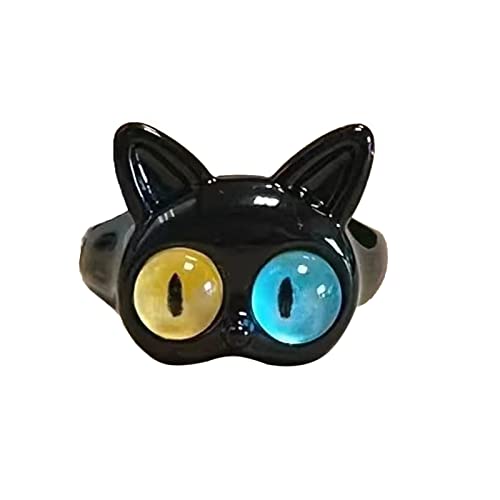HDOYTXXM Lustige Schwarzgrüne Weiße Katzenmonster Big Eyes Süßer Cooler Cartoon Süße Freundes Paar Offener Geschenk Schmuck Schmuck von HDOYTXXM