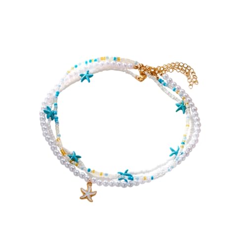 HDOYTXXM Mehrschichtige Perlen Halskette Einstellbare Shell Seesterne Schildkröten Charme Schlüsselbeinketten Schmuck Für Tägliche Verschleiß Multi Layer Muschel Halskette von HDOYTXXM