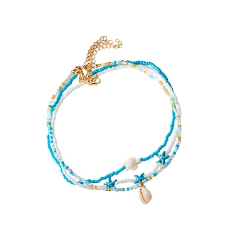 HDOYTXXM Mehrschichtige Perlen Halskette Einstellbare Shell Seesterne Schildkröten Charme Schlüsselbeinketten Schmuck Für Tägliche Verschleiß Multi Layer Muschel Halskette von HDOYTXXM