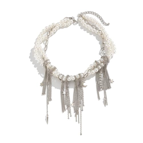 HDOYTXXM Mehrschichtiger Vintage Star Heart Quasten Pendellennhalte Ketten Ketten Kette Elegant Für Party Daily Metal Chain Halskette von HDOYTXXM