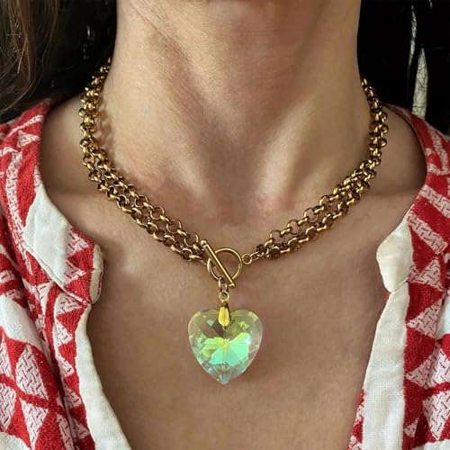 HDOYTXXM Stilvolle Farbwechsel Glas Herz Halskette Handgemachtes Neckketten Trendiger Schlüsselbeinkettenzubehör Für Alltägliche Verschleiß Mode Anhänger von HDOYTXXM