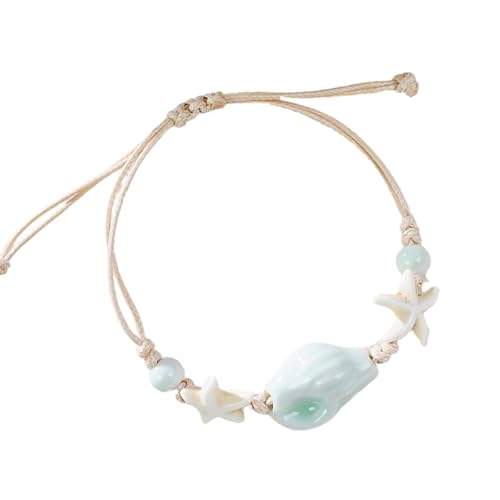 HDOYTXXM Stilvolle Shell Inspirierte Handgefertigte Verstellbare Armreif Für Mädchen Strand Schmuck Keramik Perlen Styles Armband Armband von HDOYTXXM