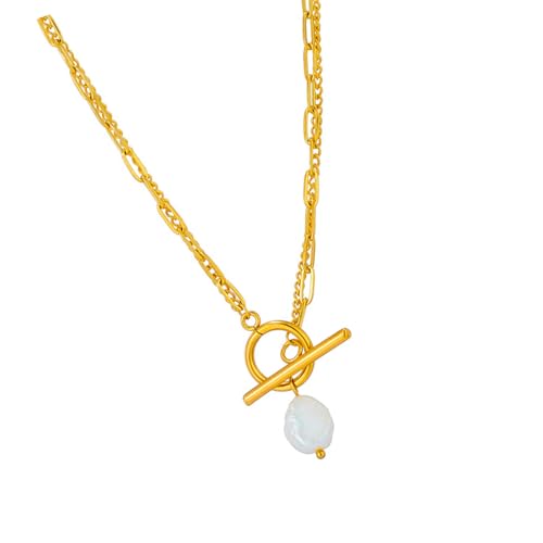 HDOYTXXM Stilvolle Süßwasser Baroques Perlen Anhänger Halskette 316L Edelstahl 18K Gold Plattiert Mode Schmuck Frauen Geschenke von HDOYTXXM