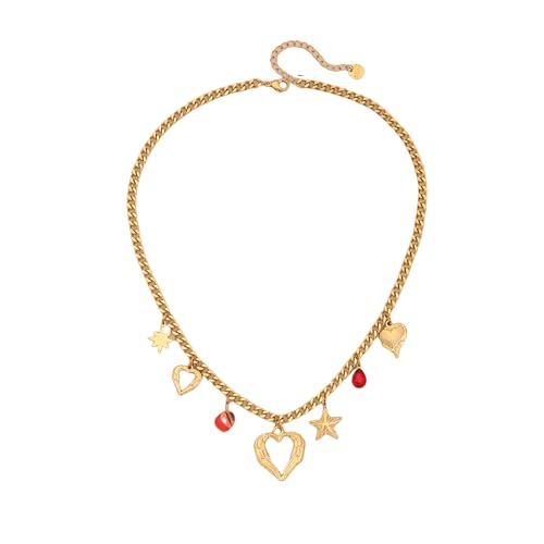 HDOYTXXM Trendy Herzförmige Halskette Empfindliche Haut Edelstahl Schmuck Alltags Eleganter Stil Schlüsselblatt Kette Multi Geleering Edelstahlkette von HDOYTXXM