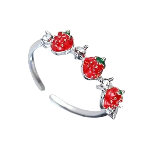 HDOYTXXM Verspielte Strawberry Akzentringe Mit Stecker Set Cubic Zirkonia Stones Verstellbares Band Design Trendy Accessoire Für Jugendliche Mädchen Jene Stylische Stilvolle Cocktailring von HDOYTXXM