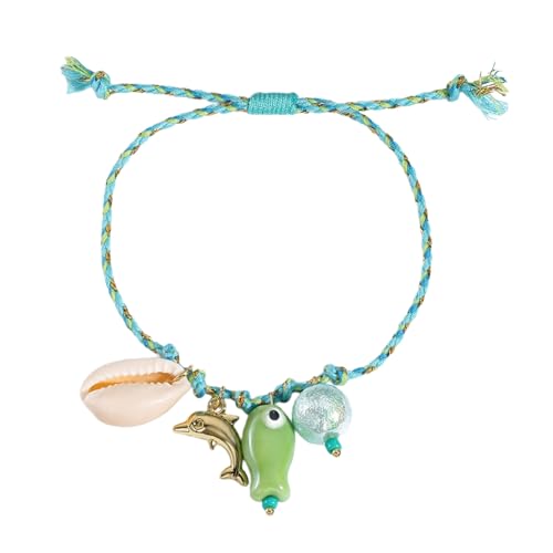 HDOYTXXM Verstellbare Handgefertigte Meereskreatur Charmarmband Mit Keramiksternschale Hülle Anhänger Geflochtene Kordelstrand Schmuck Leichtmetallsteuerfisch Muschel Anhänger Armband von HDOYTXXM