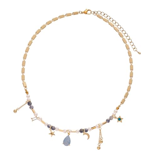 HDOYTXXM Vintage Inspirierte Blaue Kristallstern Mond Halskette Einstellbare Länge Neckketten Handgefertigtem Modeschmuck Für Frauen Mädchen Star Moon Anhänger Halskette von HDOYTXXM