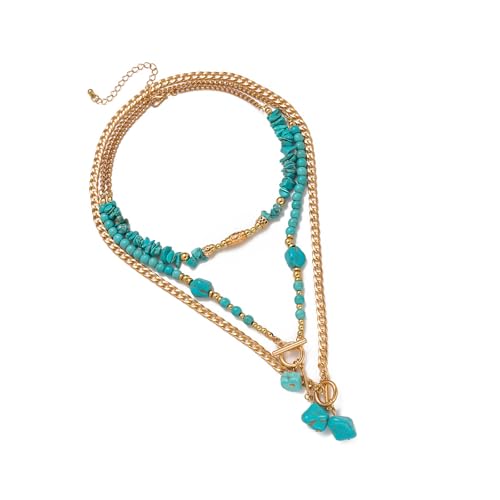 HDOYTXXM Vintage Perlen Geometrische Türkisfarbene Halskette Einstellbare Länge Schlüsselbeinkette Trendy Neckschmuck Für Frauen Modezubehör Für Modezubehör von HDOYTXXM