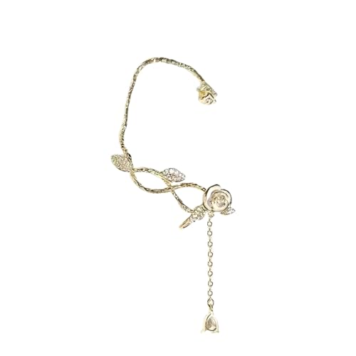 Handgefertigte Kamelien Und Quasten Ohrclip Bequemer Legierungsmanschette Mit Funkelnden Zirkon Abendkleid Accessoire Camellia Quasten Manschette von HDOYTXXM