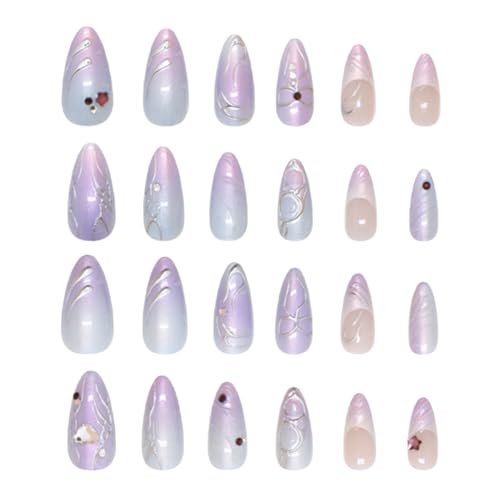 Mandelnägel Zum Aufdrücken Künstliche Nägel Auroras Kleber Auf Den Nägeln Strasssteine Acrylnägel 24 Stück Zum Aufkleben Auf Den Nägeln Für Frauen Und Mädchen von HDOYTXXM