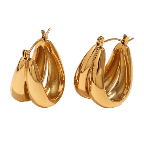 Mehrzweck Retro Stile Goldplattierte Ohrringe Polierte Doppel U Reifen Bequem Für Lässige Und Formelle Anlässe Modern von HDOYTXXM