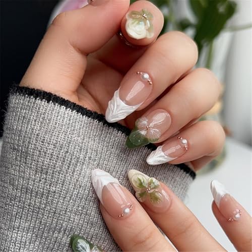 Nägel Zum Aufdrücken Französische Spitzen Mandelnägel Zum Aufkleben Mit 3D Blumenmustern Nagelzubehör Künstliche Nägel Für Frauen Nägel Zum Aufdrücken Französische Spitzen Mandelnägel Zum Aufkleben Mit 3D Blumenmustern Nagelzubehör Künstliche Nägel Für Frauen von HDOYTXXM