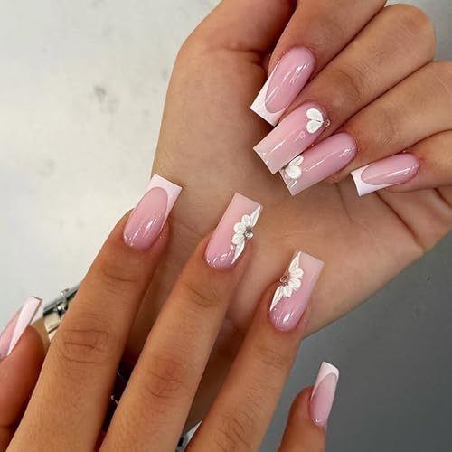 Quadratische Nägel Zum Aufdrücken Glänzende Französische Spitze Vollständige Abdeckung Künstliche Nägel Acryl Zum Aufkleben Auf Nägel Maniküre Für Frauen 24 Stück Quadratische Nägel Zum Aufdrücken Glänzende Französische Spitze Vollständige Abdeckung Künstliche Nägel Acryl Zum Aufkleben Auf Nägel Maniküre Für Frauen 24 Stück von HDOYTXXM