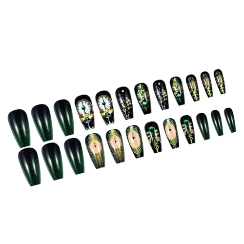 Vintage Uhr Designs Farbverläufe Grün Schwarz Quadratisch Vollständige Abdeckungen Zum Aufdrücken Von Nägeln Für Frauen Nägel Kunst Maniküre 24 Stück von HDOYTXXM
