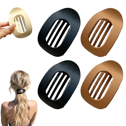 4 StüCk Flache Haarklammern Flach Haarspangen Für Damen, FranzöSisches Haarspangen Groß Flach Hair Clip Rutsch Starker Halt Flat Claw Clip Haarkralle Für Dickes Haar (#01) von HDQQEU
