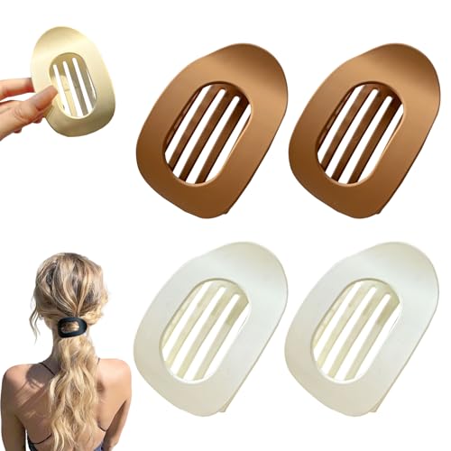 4 StüCk Flache Haarklammern Flach Haarspangen Für Damen, FranzöSisches Haarspangen Groß Flach Hair Clip Rutsch Starker Halt Flat Claw Clip Haarkralle Für Dickes Haar (#02) von HDQQEU