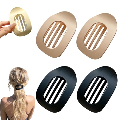4 StüCk Flache Haarklammern Flach Haarspangen Für Damen, FranzöSisches Haarspangen Groß Flach Hair Clip Rutsch Starker Halt Flat Claw Clip Haarkralle Für Dickes Haar (#04) von HDQQEU