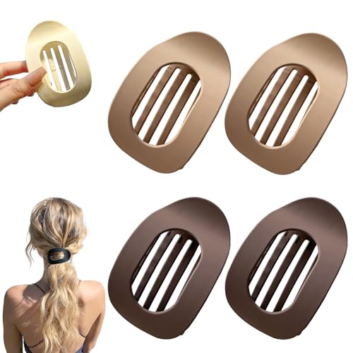 4 StüCk Flache Haarklammern Flach Haarspangen Für Damen, FranzöSisches Haarspangen Groß Flach Hair Clip Rutsch Starker Halt Flat Claw Clip Haarkralle Für Dickes Haar (#05) von HDQQEU
