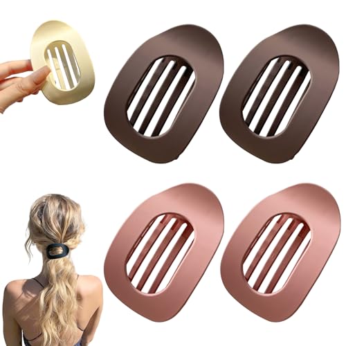 4 StüCk Flache Haarklammern Flach Haarspangen Für Damen, FranzöSisches Haarspangen Groß Flach Hair Clip Rutsch Starker Halt Flat Claw Clip Haarkralle Für Dickes Haar (#06) von HDQQEU