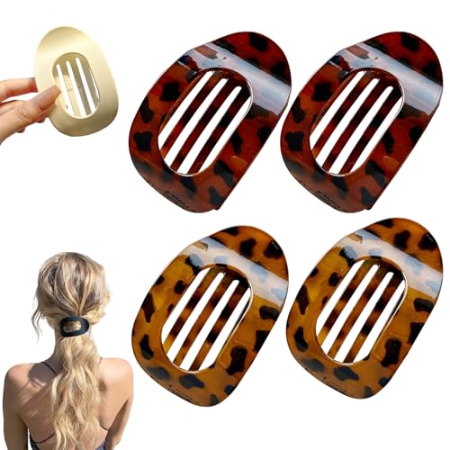 4 StüCk Flache Haarklammern Flach Haarspangen Für Damen, FranzöSisches Haarspangen Groß Flach Hair Clip Rutsch Starker Halt Flat Claw Clip Haarkralle Für Dickes Haar (#08) von HDQQEU