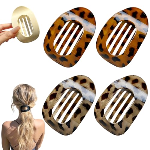 4 StüCk Flache Haarklammern Flach Haarspangen Für Damen, FranzöSisches Haarspangen Groß Flach Hair Clip Rutsch Starker Halt Flat Claw Clip Haarkralle Für Dickes Haar (#09) von HDQQEU