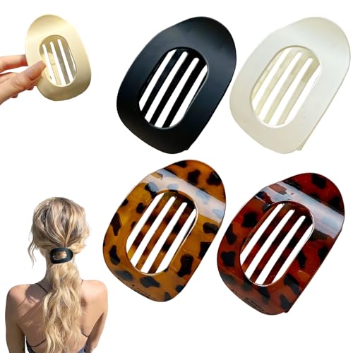 4 StüCk Flache Haarklammern Flach Haarspangen Für Damen, FranzöSisches Haarspangen Groß Flach Hair Clip Rutsch Starker Halt Flat Claw Clip Haarkralle Für Dickes Haar (#10) von HDQQEU