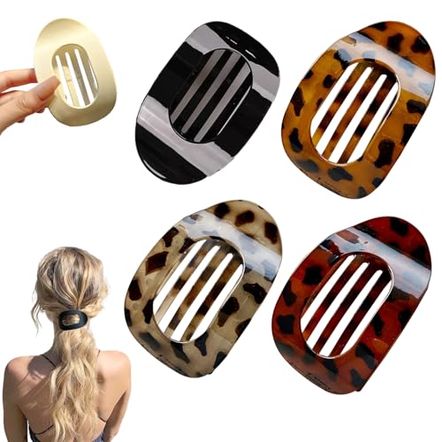4 StüCk Flache Haarklammern Flach Haarspangen Für Damen, FranzöSisches Haarspangen Groß Flach Hair Clip Rutsch Starker Halt Flat Claw Clip Haarkralle Für Dickes Haar (#11) von HDQQEU