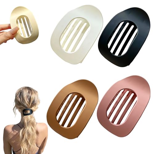 4 StüCk Flache Haarklammern Flach Haarspangen Für Damen, FranzöSisches Haarspangen Groß Flach Hair Clip Rutsch Starker Halt Flat Claw Clip Haarkralle Für Dickes Haar (#12) von HDQQEU
