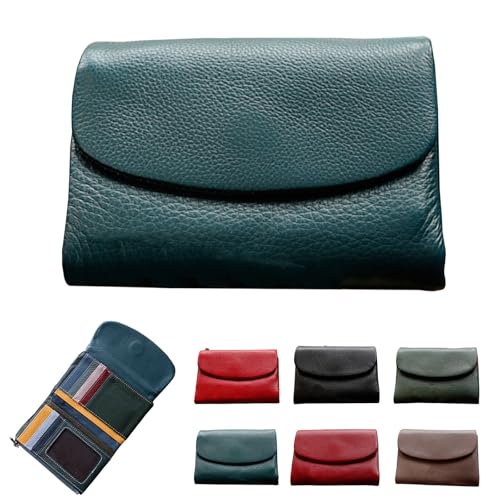 Damen Geldbeutel Kleine Geldbörse Leder mit ReißVerschluss, Mini Wallet Mit Münzfach, Portemonnaie Unisex Pebble Leather Wallet Für Frauen Mädchen & Herren (Blau) von HDQQEU