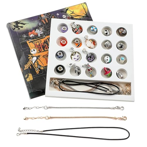 HDQQEU Halloween Adventskalender Charm Bracelet 20-Day DIY Halloween Adventskalender Totenkopf-Schmuck Countdown Kalender Perlenkette FüR Kinder Erwachsene Teenager von HDQQEU