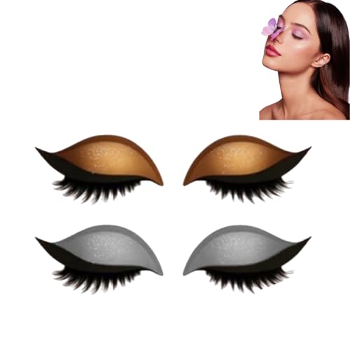 Lazy Eye Shadow Wimpernpatch,Lidschatten Wimpern Make-Up Aufkleber,2-In-1 Reusable Fauler Lidschatten Wimpern Patch, Glitzer Eyeshadow Stickers FüR Alle Lidschatten KostüM (2 Pair, #03) von HDQQEU