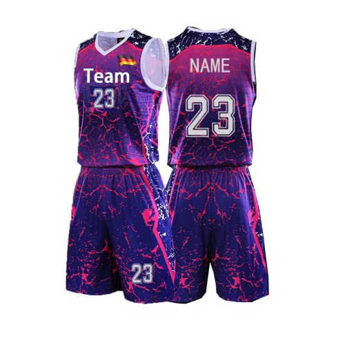 Benutzerdefiniert Basketball Trikot Shirt und Shorts 2 Teiliges Set Jeder Name Nummer Team Logo - Basketball Trikot Jungen Männer Personalisierte Basketball Shirt (Violett) von HDSD