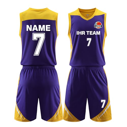 Benutzerdefiniert Basketball Trikot mit Eigenem Namen Kinder Nummer Team Logo Basketball Shirt & Short von HDSD
